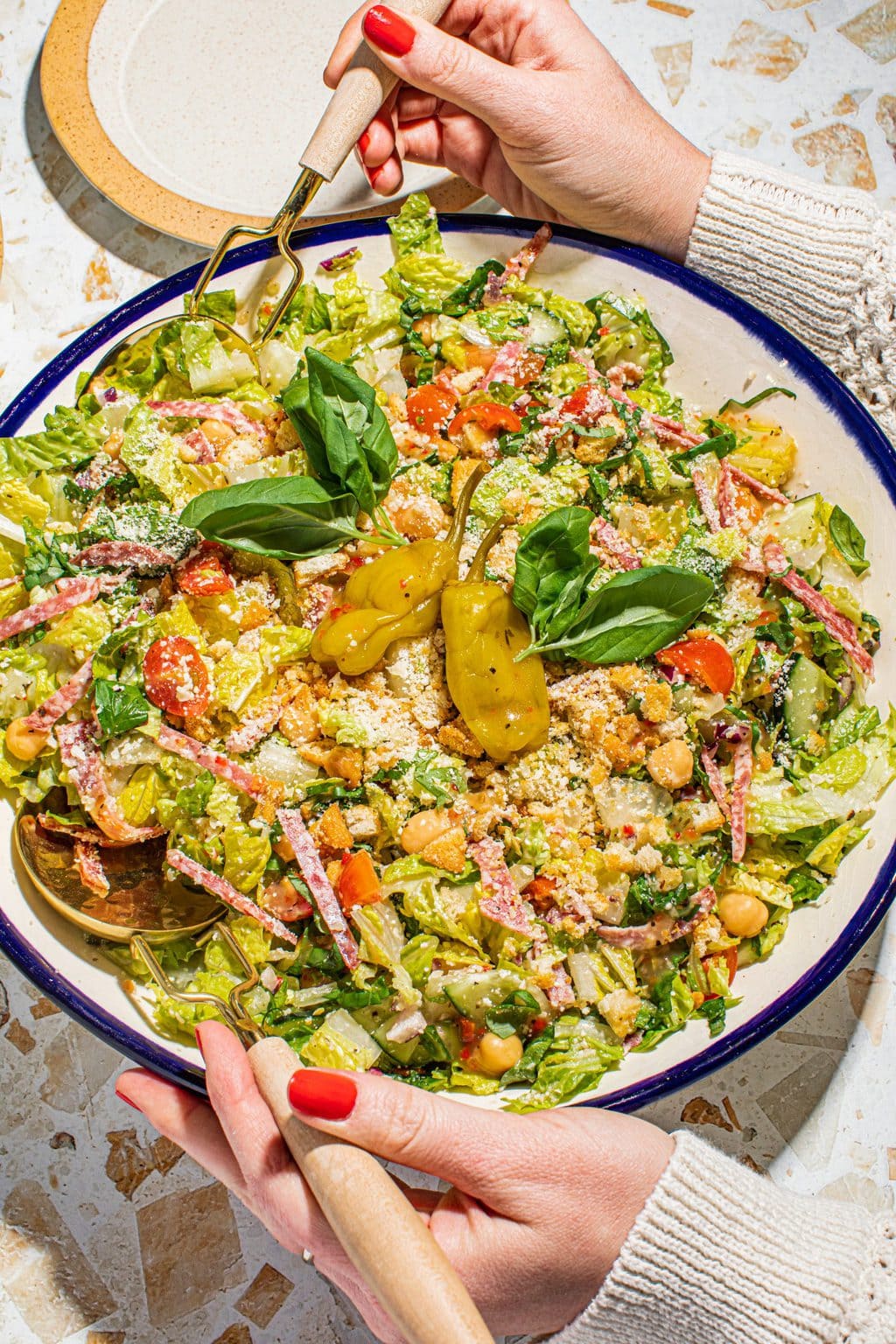 Italian chopped salad in large bowl