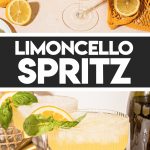 two coupe glasses filled with limoncello spritz