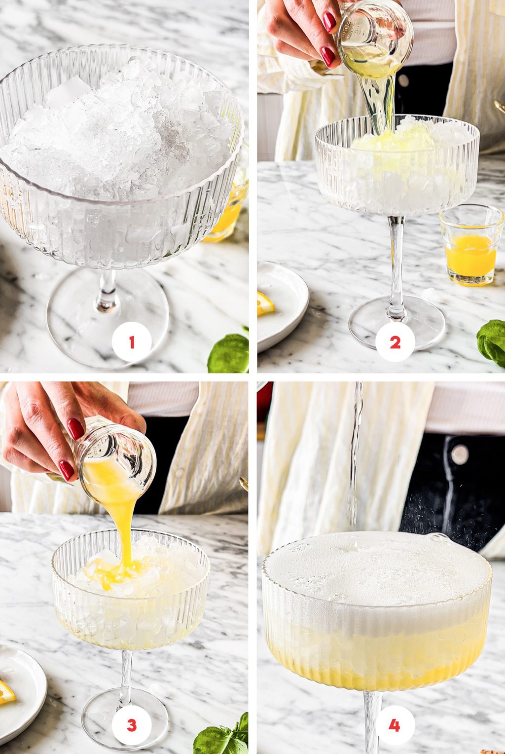 step by step process to make a limoncello spritz