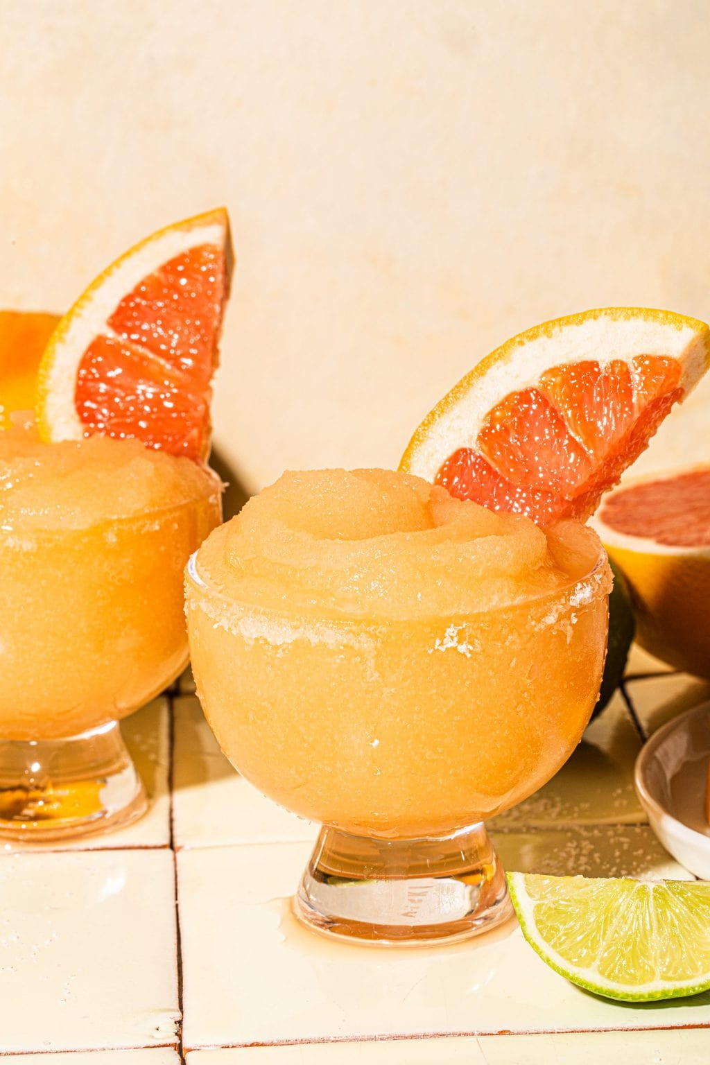 frozen palomas garnished with grapefruit slices