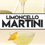 two hands placing lemon peel on lemon martini in coupe glass