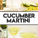 two cucumber martini with cucumber ribbon garnish