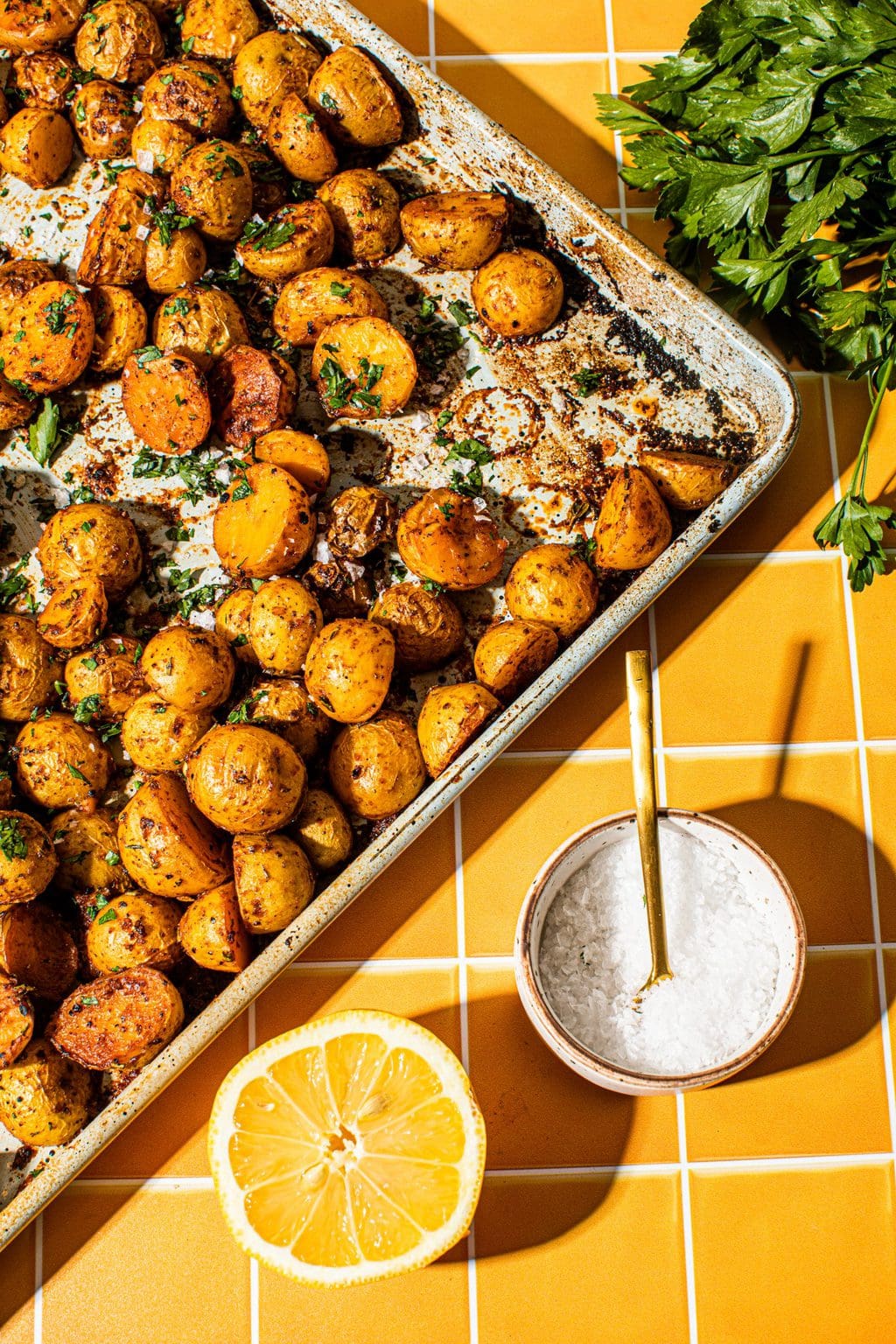 lemon herb potatoes on sheet pan