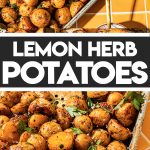 lemon herb potatoes on baking sheet