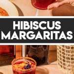 two hibiscus margaritas in glasses with tajin rim