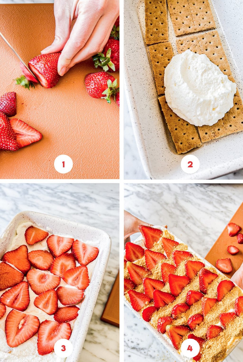 four step grid making strawberry icebox cake recipe