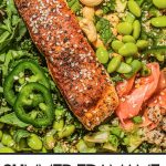 easy edamame bowl topped with salmon