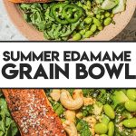 edamame bowl recipe topped with salmon fillet