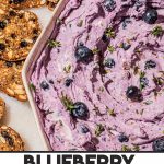 blueberry goat cheese dip in bowl with crisps on the side