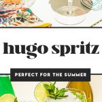 a hugo spritz with a mint sprig and a lime wheel