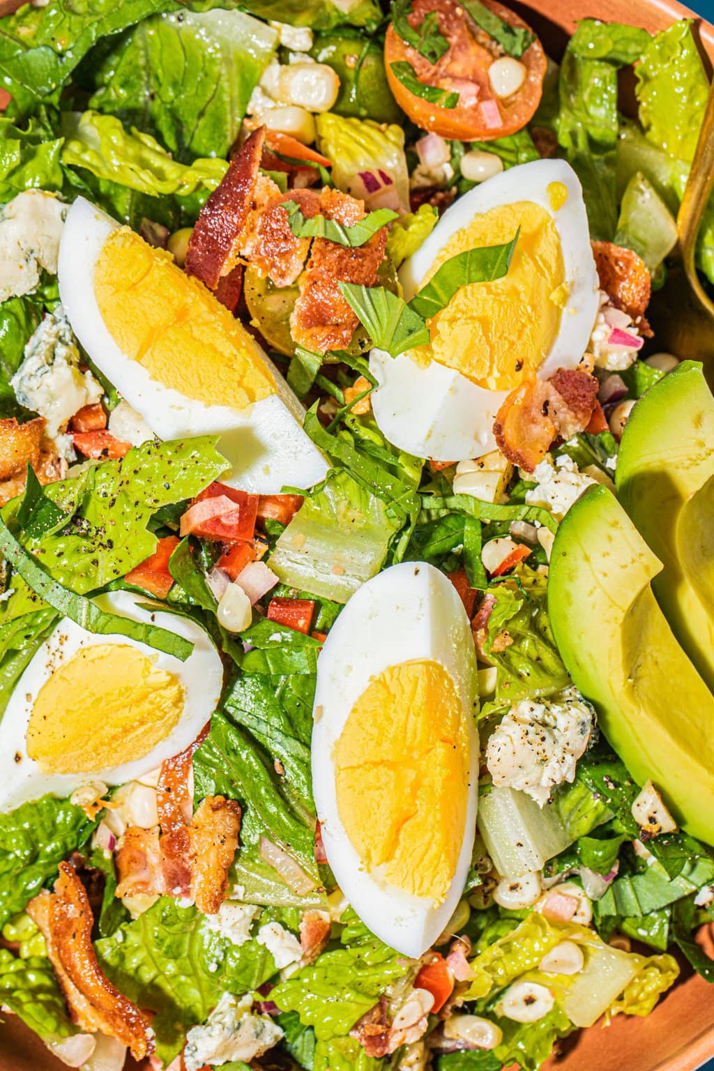 summer cobb salad recipe in bowl