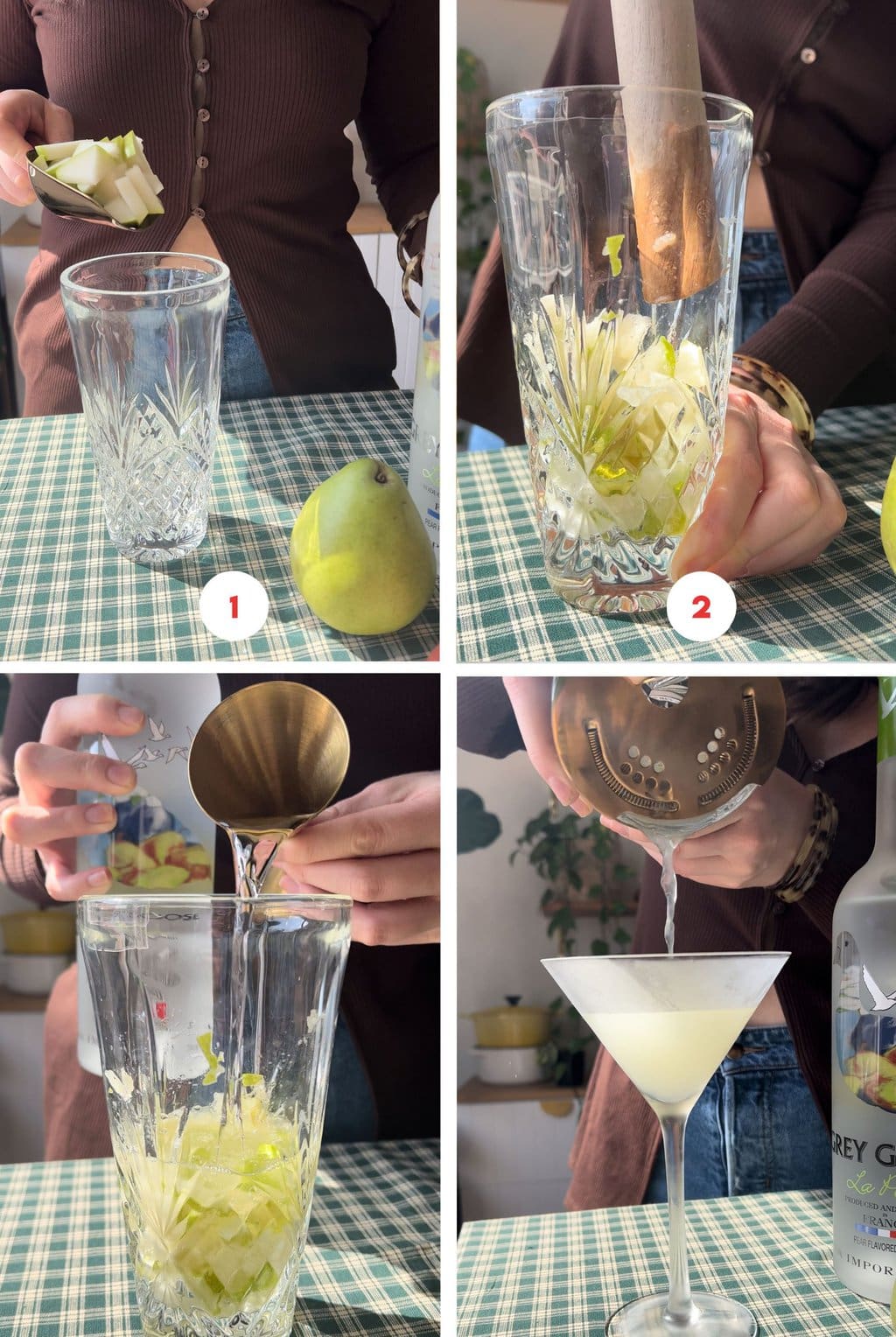 four step grid make pear martini recipe in cocktail shaker