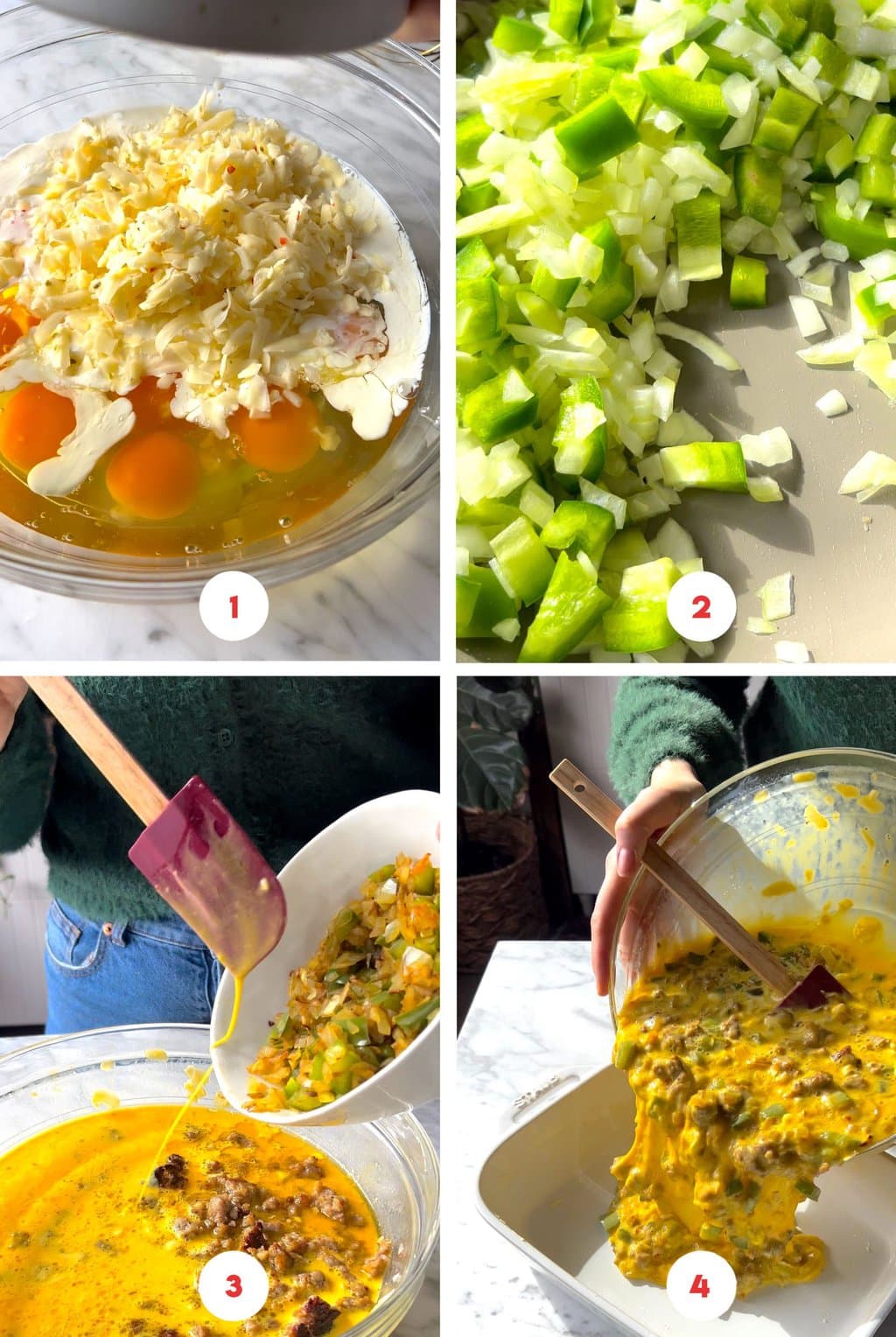 four step grid making sausage egg casserole recipe