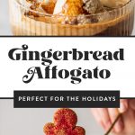 gingerbread affogato in coupe glass with spoon and gingerbread cookies