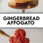 gingerbread cookie sitting on top of affogato in coupe glass