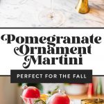 pomegranate ornament cocktail placed in martini glass