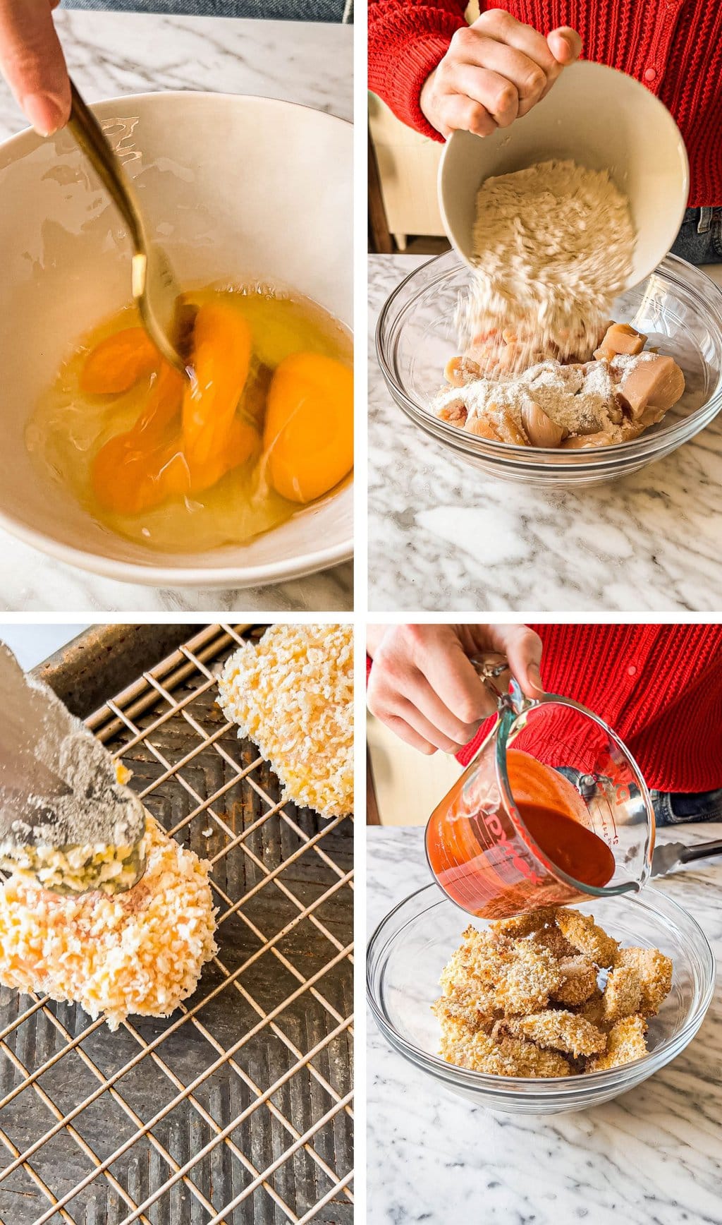 four step grid preparing buffalo chicken bites recipe