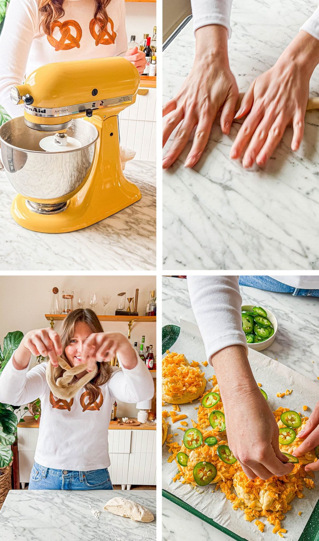 four step grid making homemade jalapeno cheese pretzels recipe