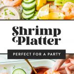 shrimp platter with celery, cucumbers, lemon wedges, cajun aioli and cocktail sauce