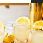 lemon drop shots in shot glasses with lemon wedges