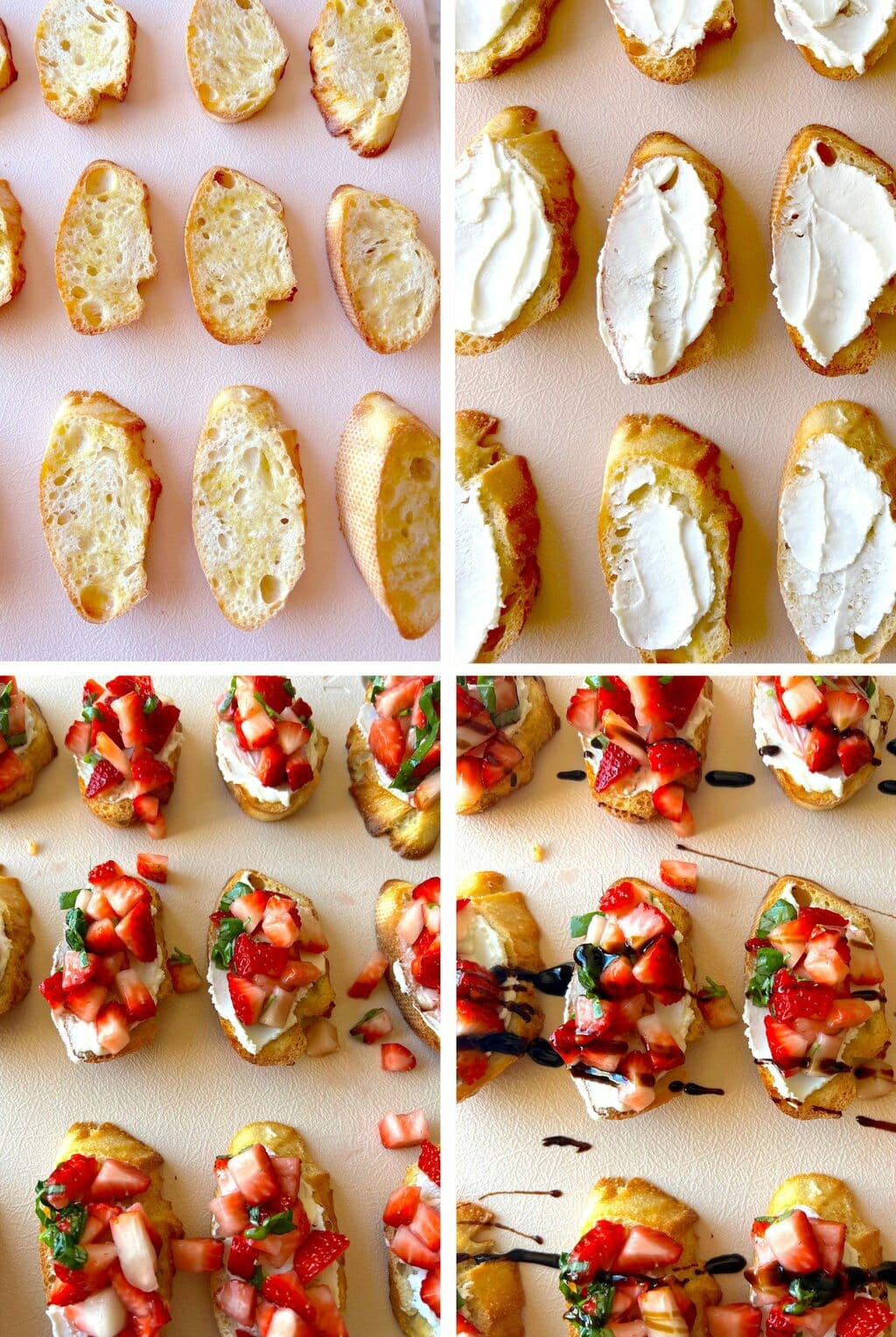 four step grid making strawberry goat cheese bruschetta recipe