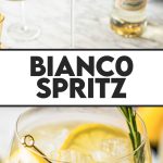 spritz bianco in wine glass with bottle of Luxardo bitter bianco