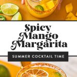 woman's hand grabbing spicy mango margarita in low ball glass