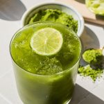matcha margarita garnished with a lime slice