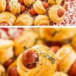 a bunch of air fryer pigs in a blanket with text overlay