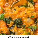 high fiber carrot and lentil soup with text overlay