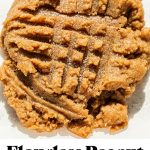 flourless peanut butter cookie scored in a criss cross formation with text overlay