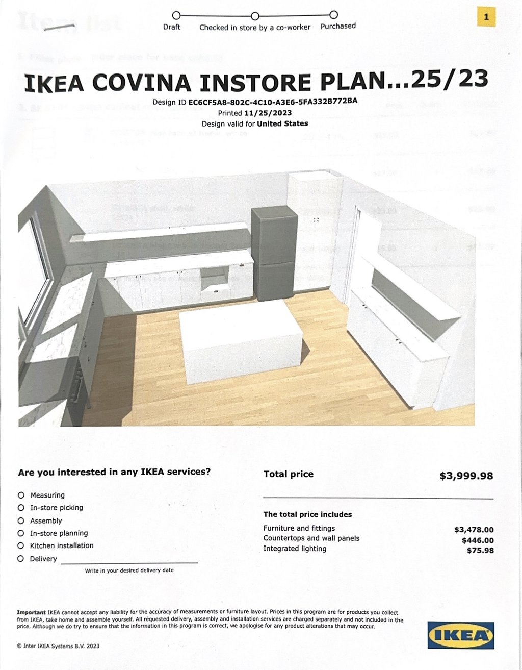 ikea kitchen plan printout with pictures of the kitchen design 