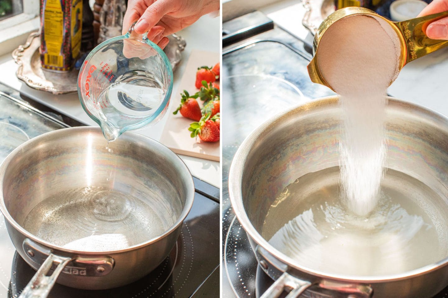 add water and sugar into the pot