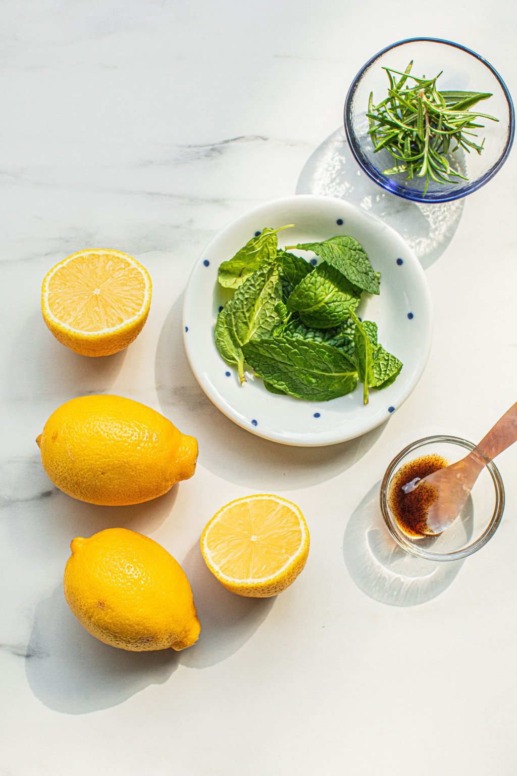 mint leaves, rosemary, lemons, etc. to add-in to simple syrup