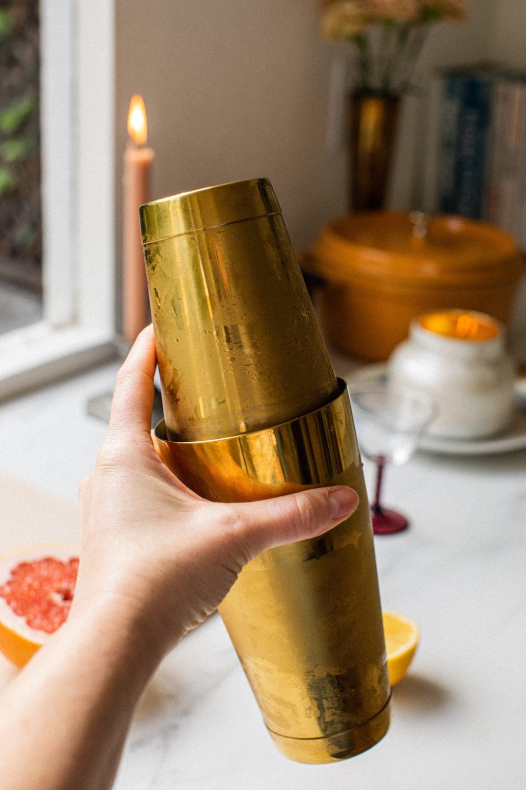 a golden cocktail shaker