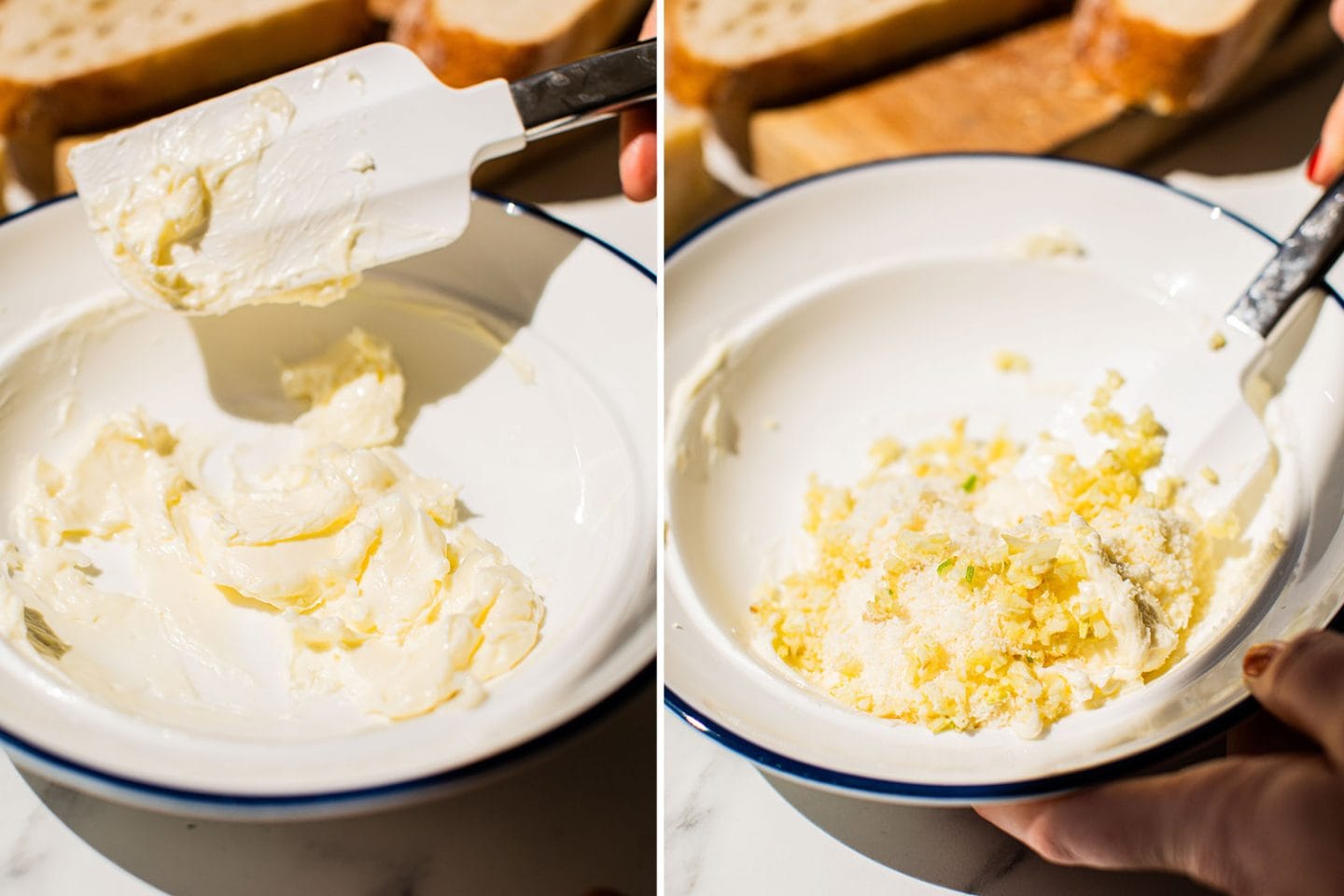 mix the softened butter with parmesan and garlic