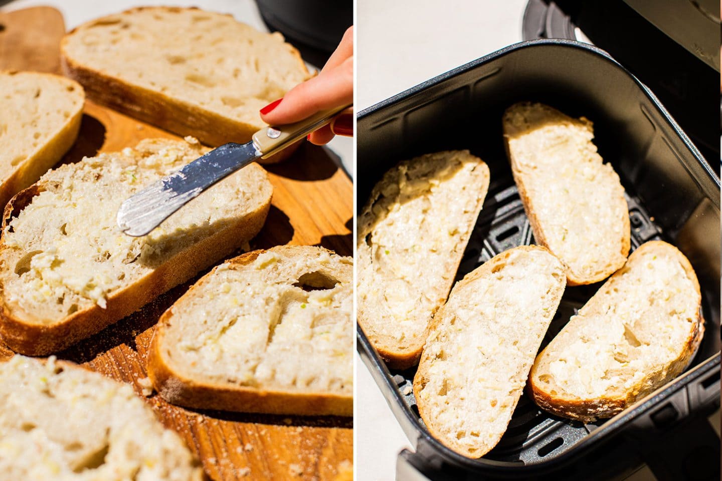 smear on the garlic butter and put the slices in the air fryer