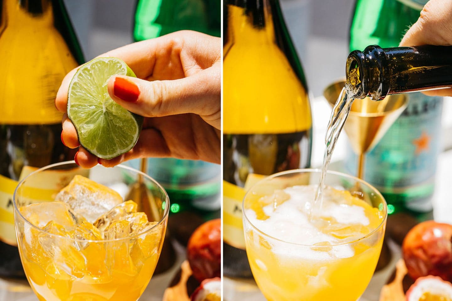 squeeze lime juice and add prosecco to the glass