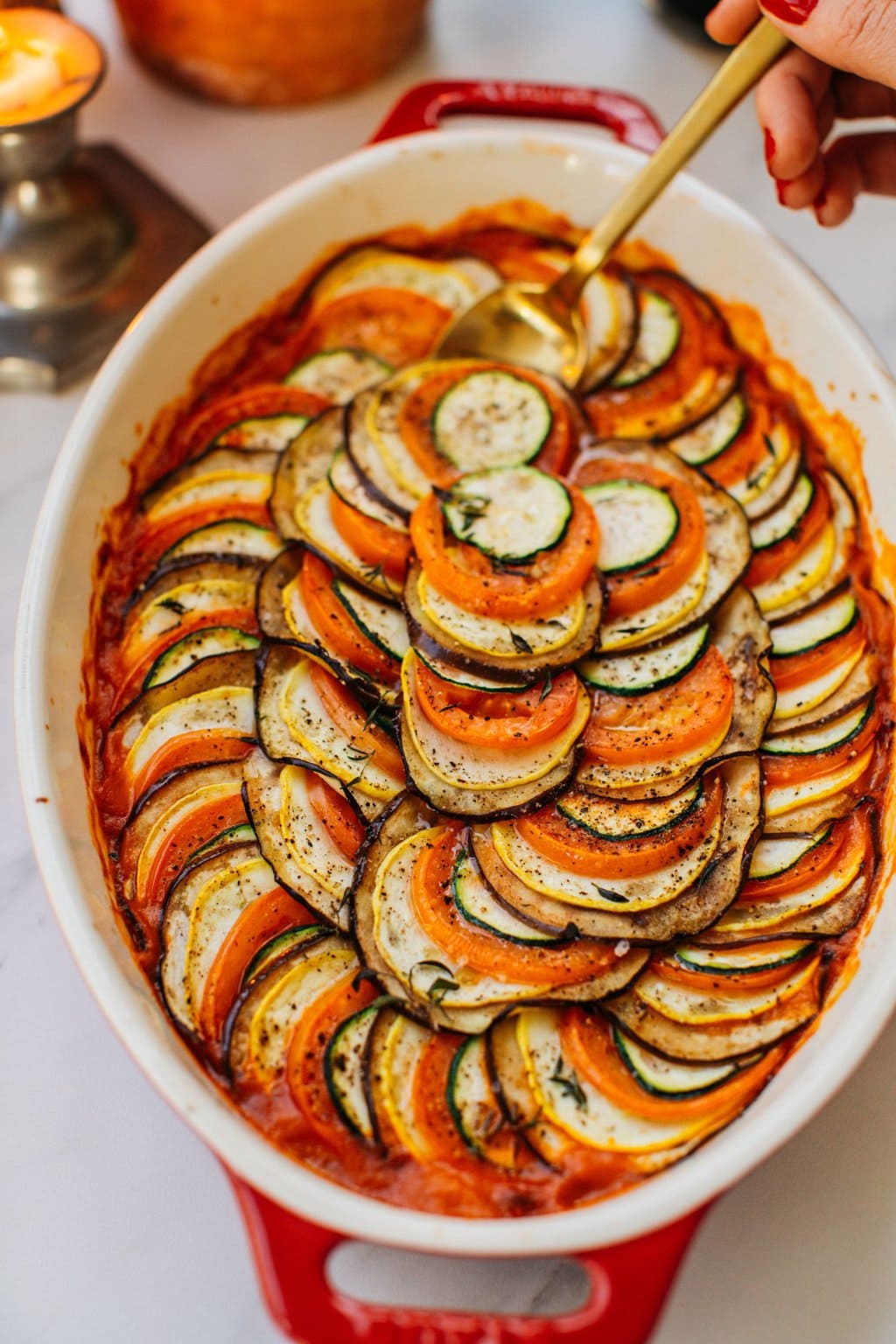 the final dish with baked veggies on top