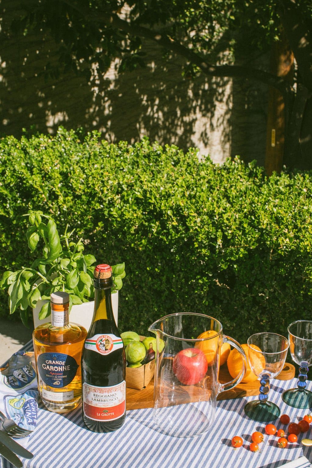 lambrusco, orange liqueur, fruit, and a large pitcher