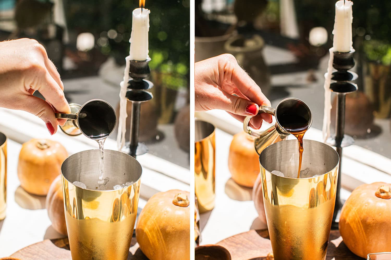 pour vodka and espresso into the cocktail shaker