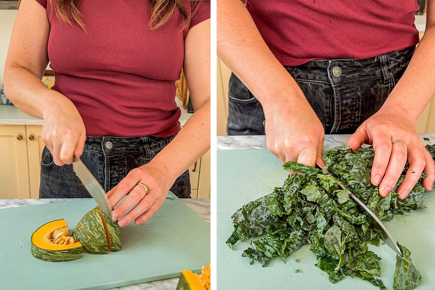 chop the butternut squash and kale