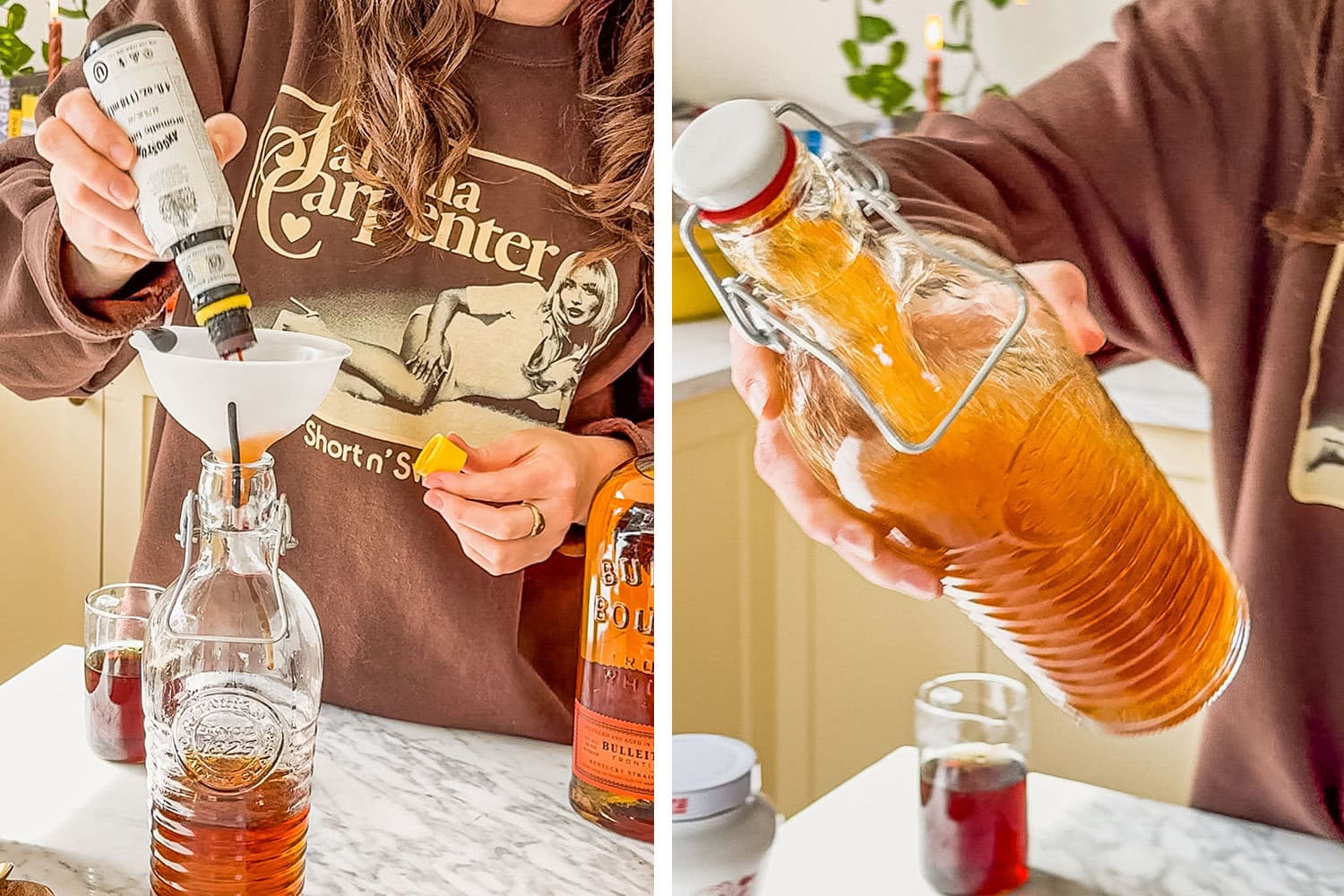 adding the rest of the ingredients and then shaking them together in the clip top bottle