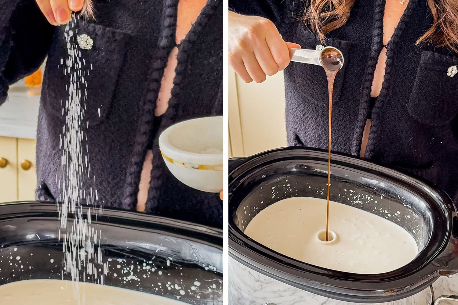 adding vanilla and kosher salt to the crock pot