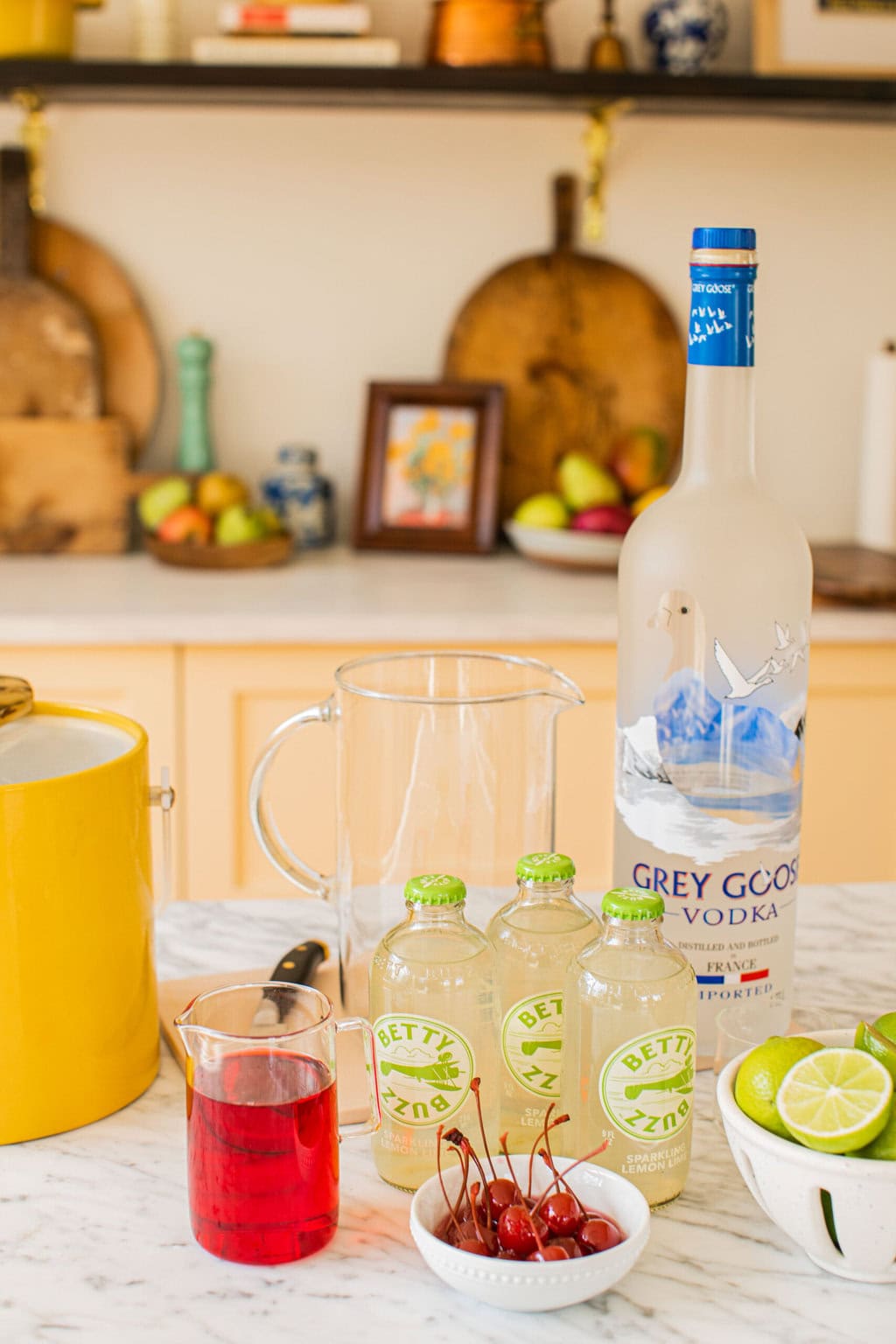 grey goose vodka, betty buzz sparkling lemon lime soda, cherries, grenadine, and limes