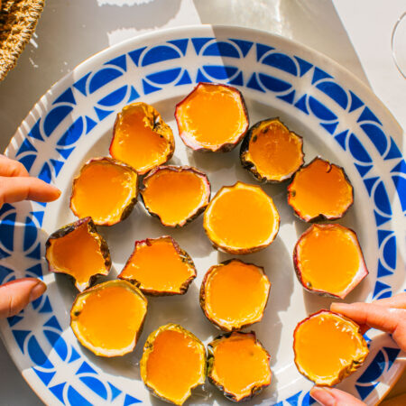 passion fruits halved and filled with tequila jello shots