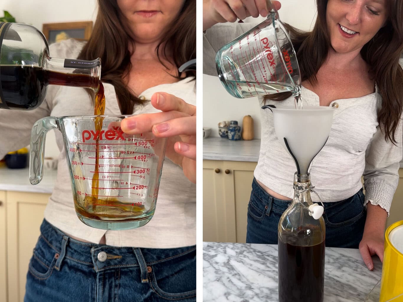 add the coffee liqueur and decant the espresso martini into a bottle