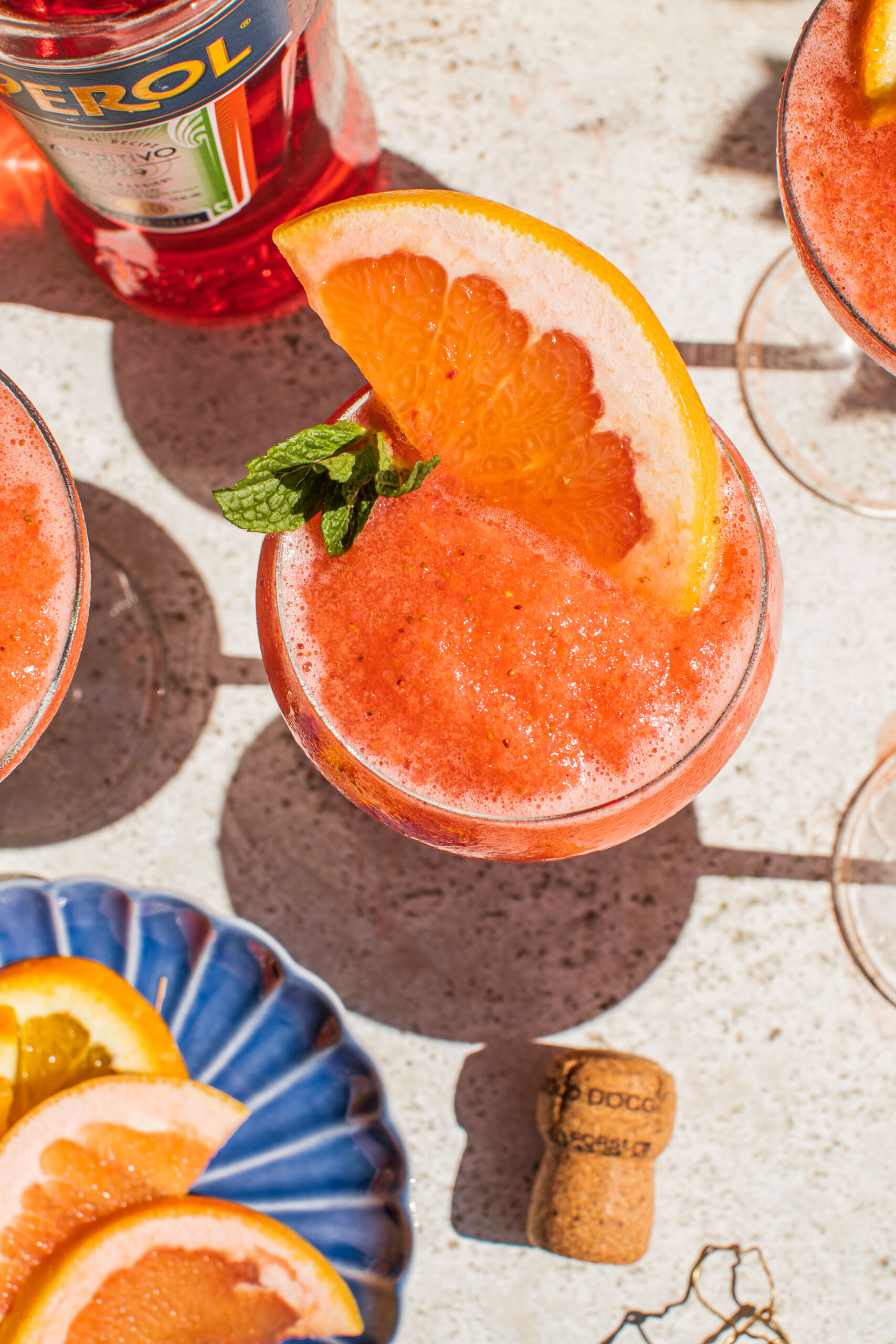 an overhead shot of the frozen aperol spritz slushy