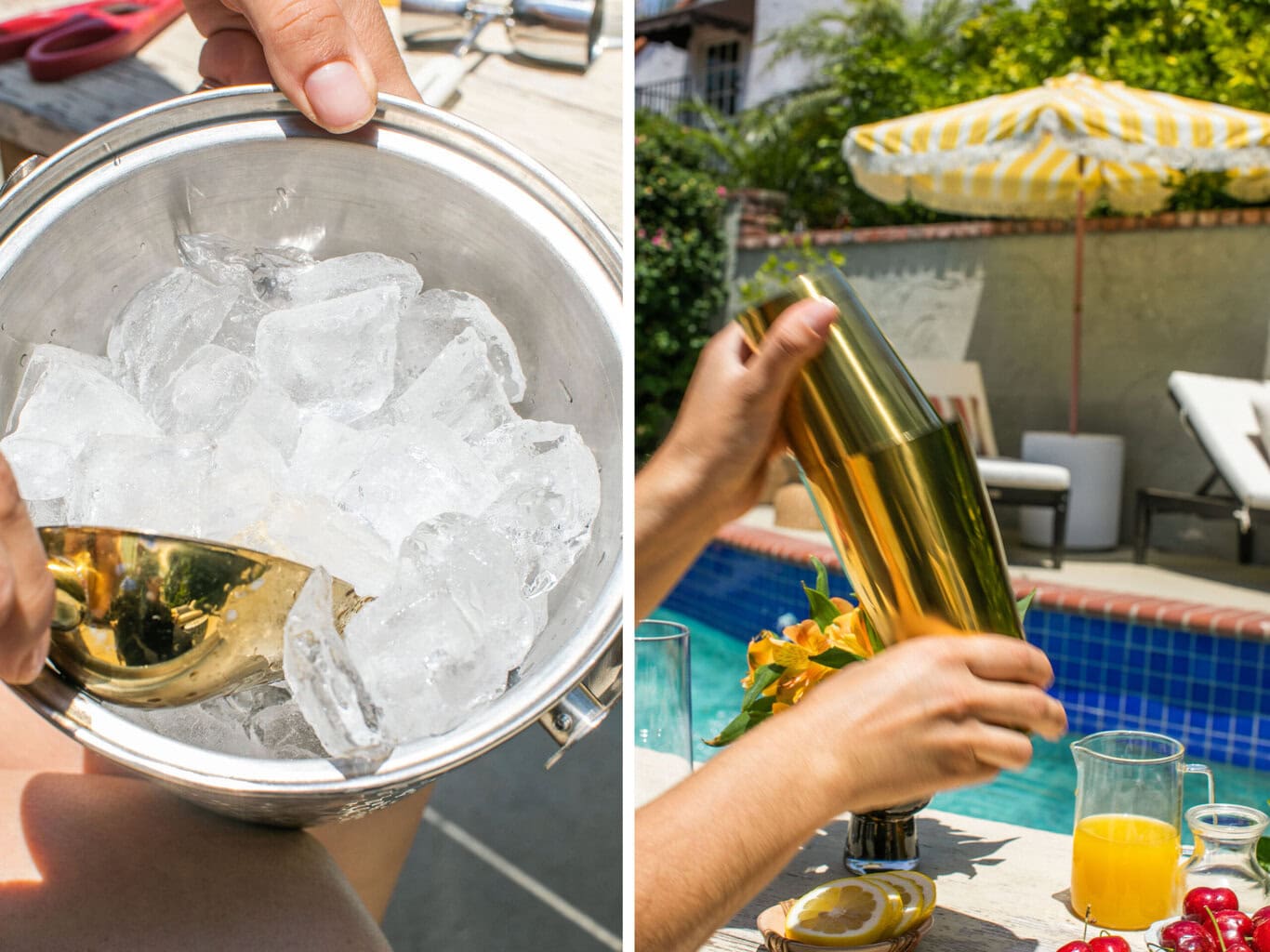 a bucket of ice and cocktail shaker