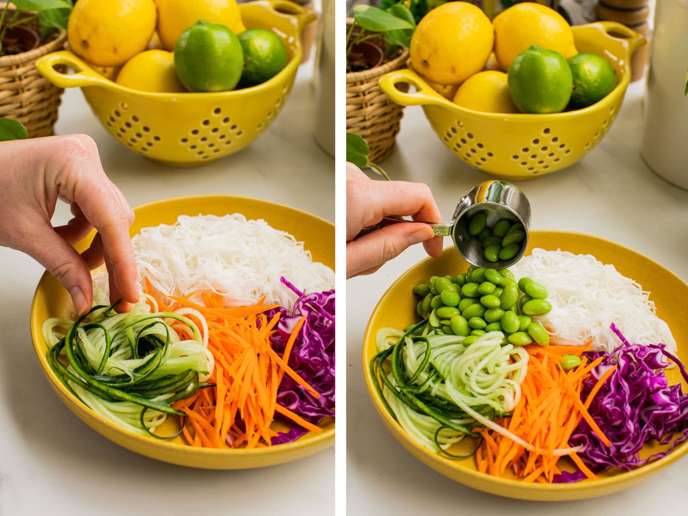 add veggies and rice noodles to the bowl